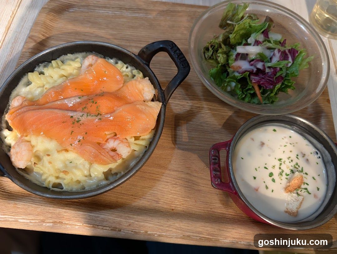 Salmon Pasta and Side Salad