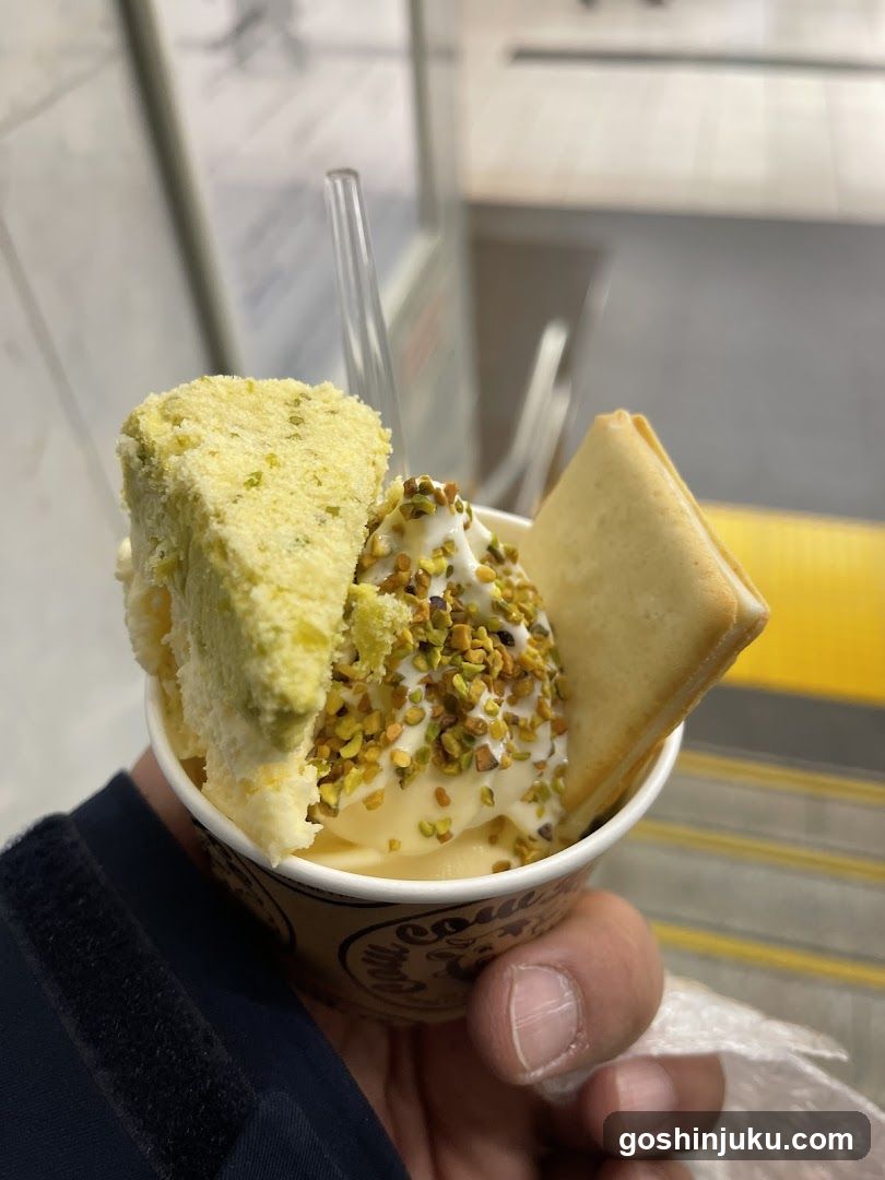 Pistachio Ice Cream Cup with Cake and Wafer