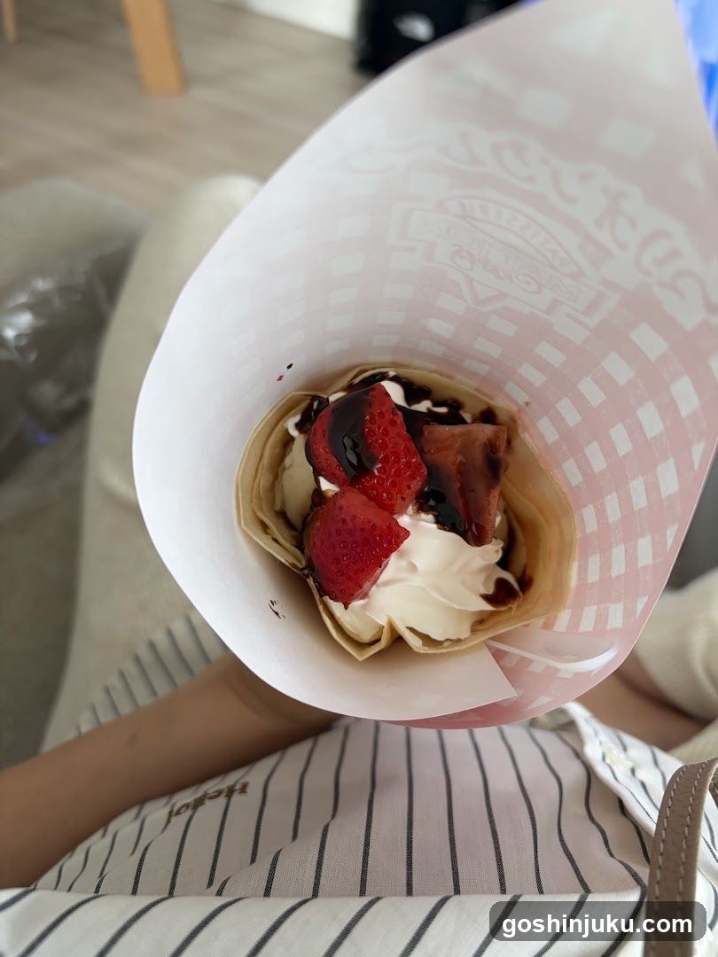 Strawberry Crepe with Cream and Chocolate Sauce