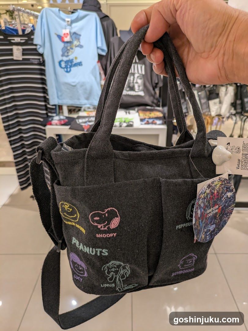 Snoopy-themed tote bag in store