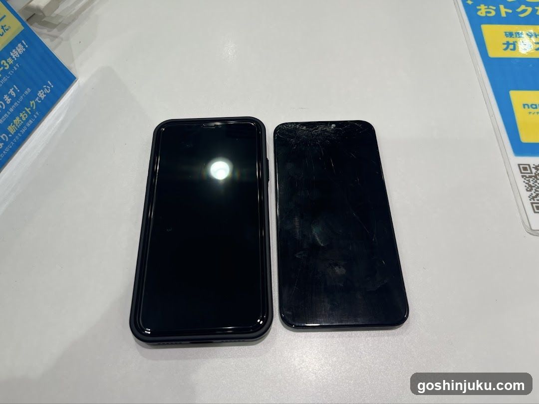 Two smartphones on a counter