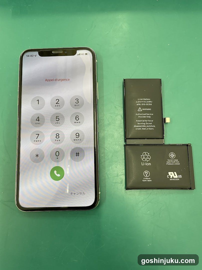 iPhone Emergency Call Screen with Battery Components