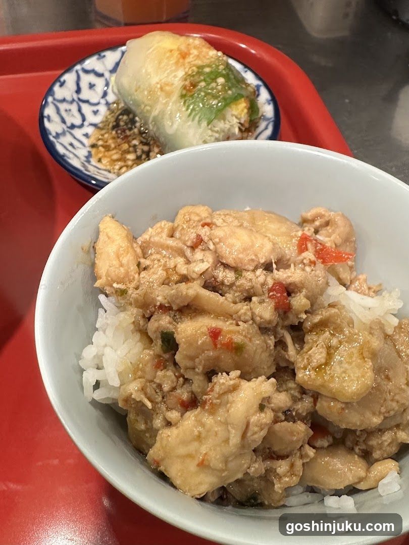 Chicken Rice Bowl with Spring Roll