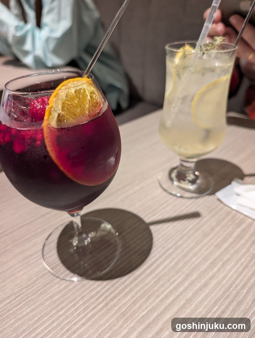 Two drinks on a table