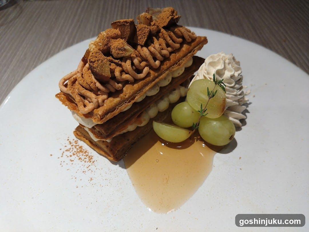 Waffle Dessert with Grapes and Whipped Cream
