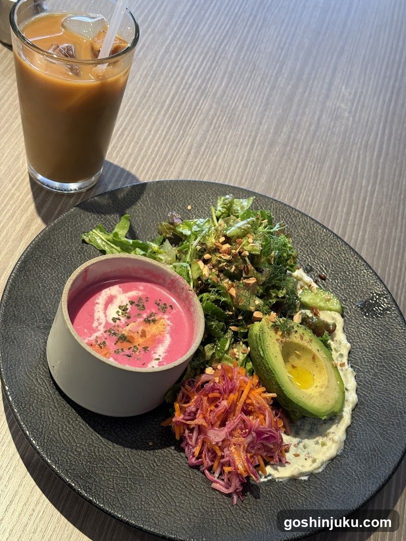 Healthy Bowl with Avocado and Pink Soup