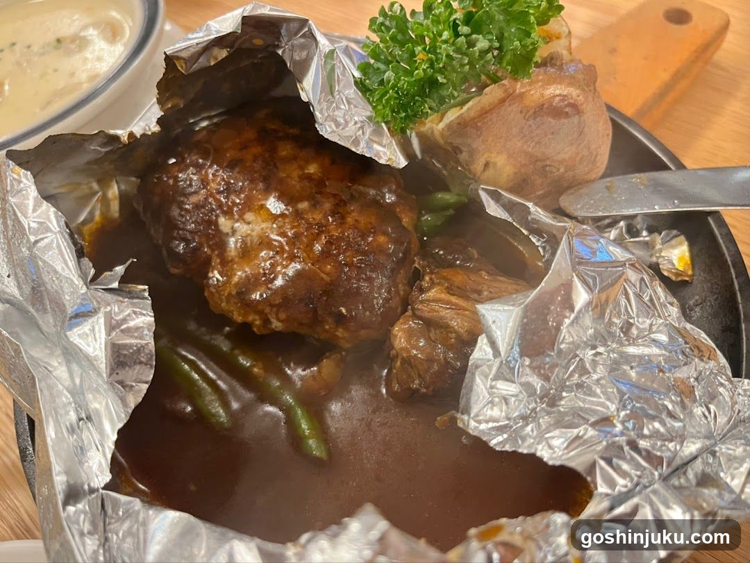 Steak with sides in foil