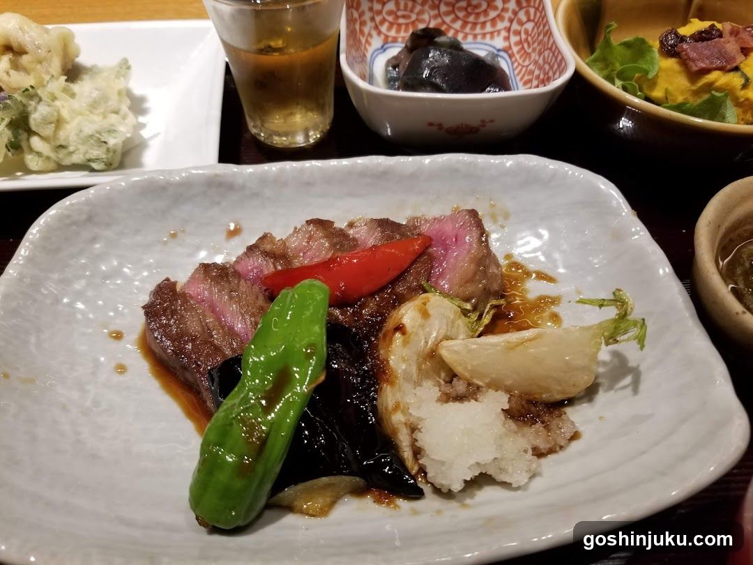 Japanese Meal with Beef and Side Dishes