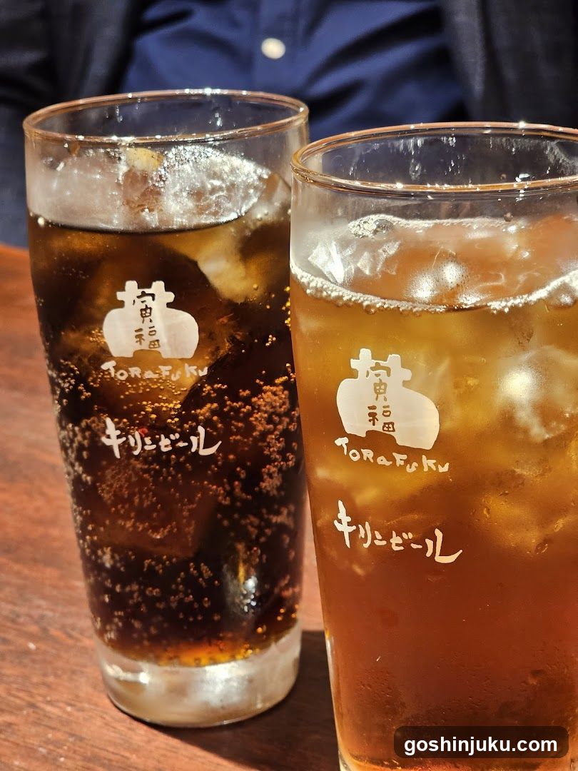 Iced beverages in branded glasses