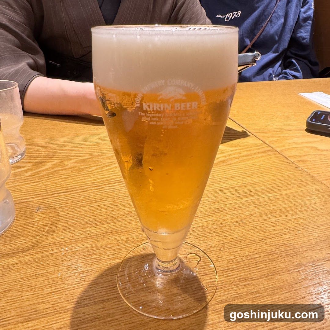 Kirin Beer Glass on Wooden Table