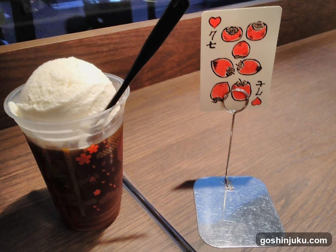 Persimmon-themed drink and card display