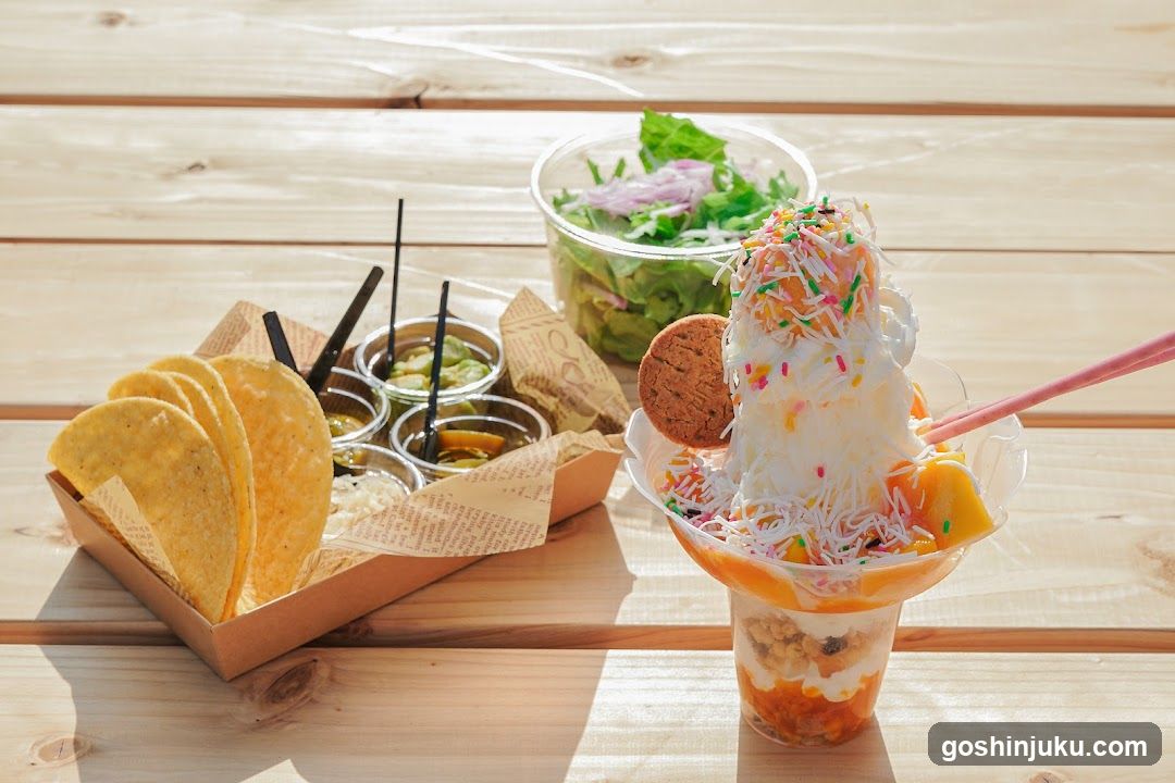 Food Spread on Wooden Table
