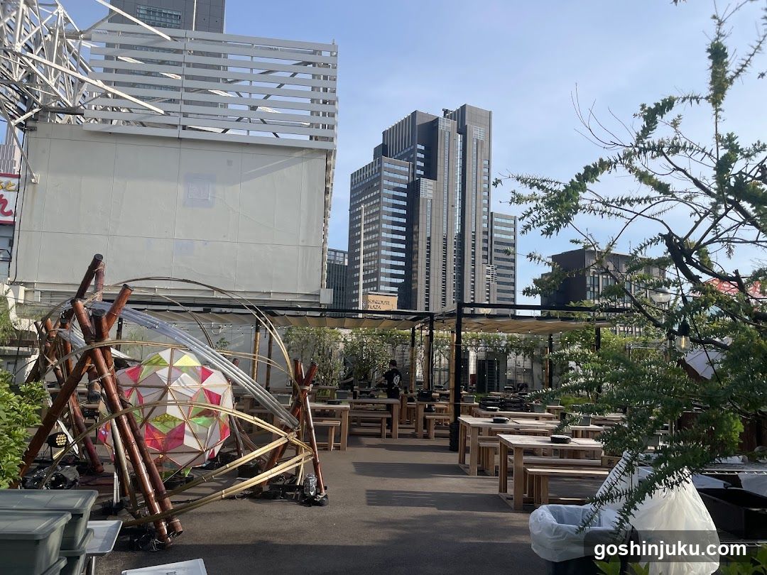Outdoor Dining Area with Urban Background