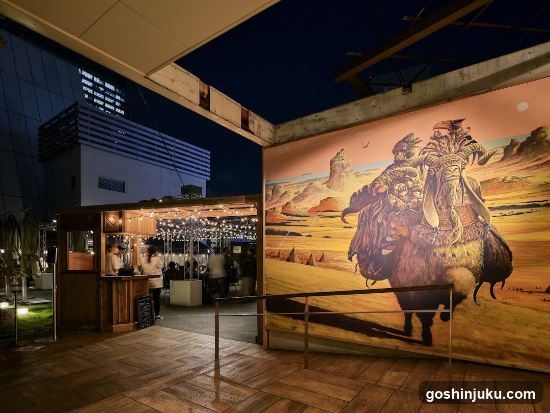 Night Scene with Outdoor Bar and Mural