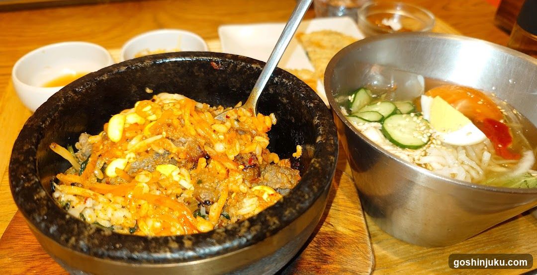 Korean Meal with Bibimbap and Noodles
