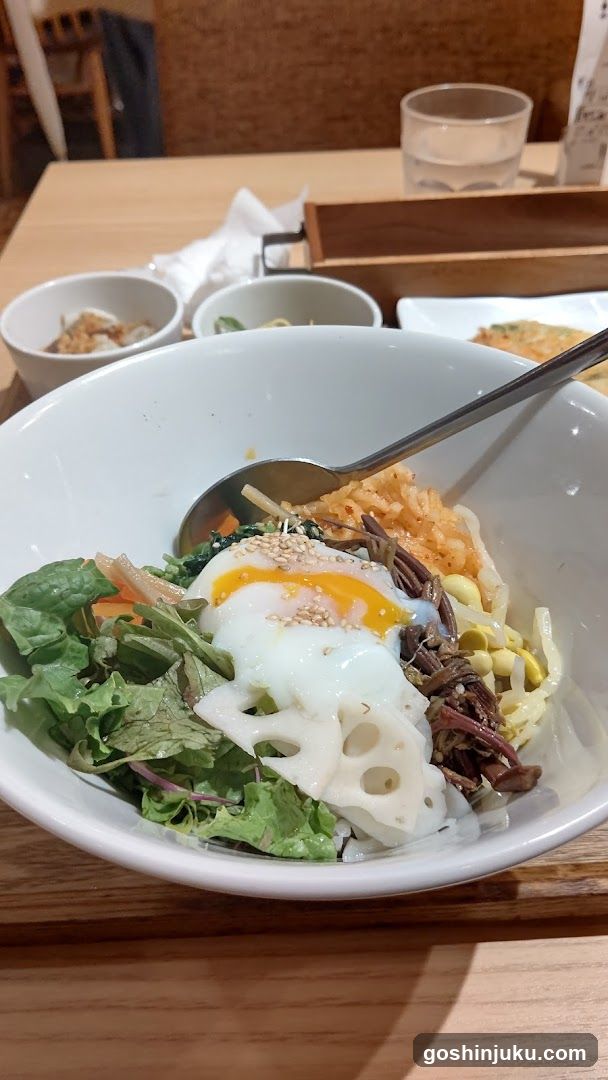 Bowl of Korean-style rice with egg and vegetables
