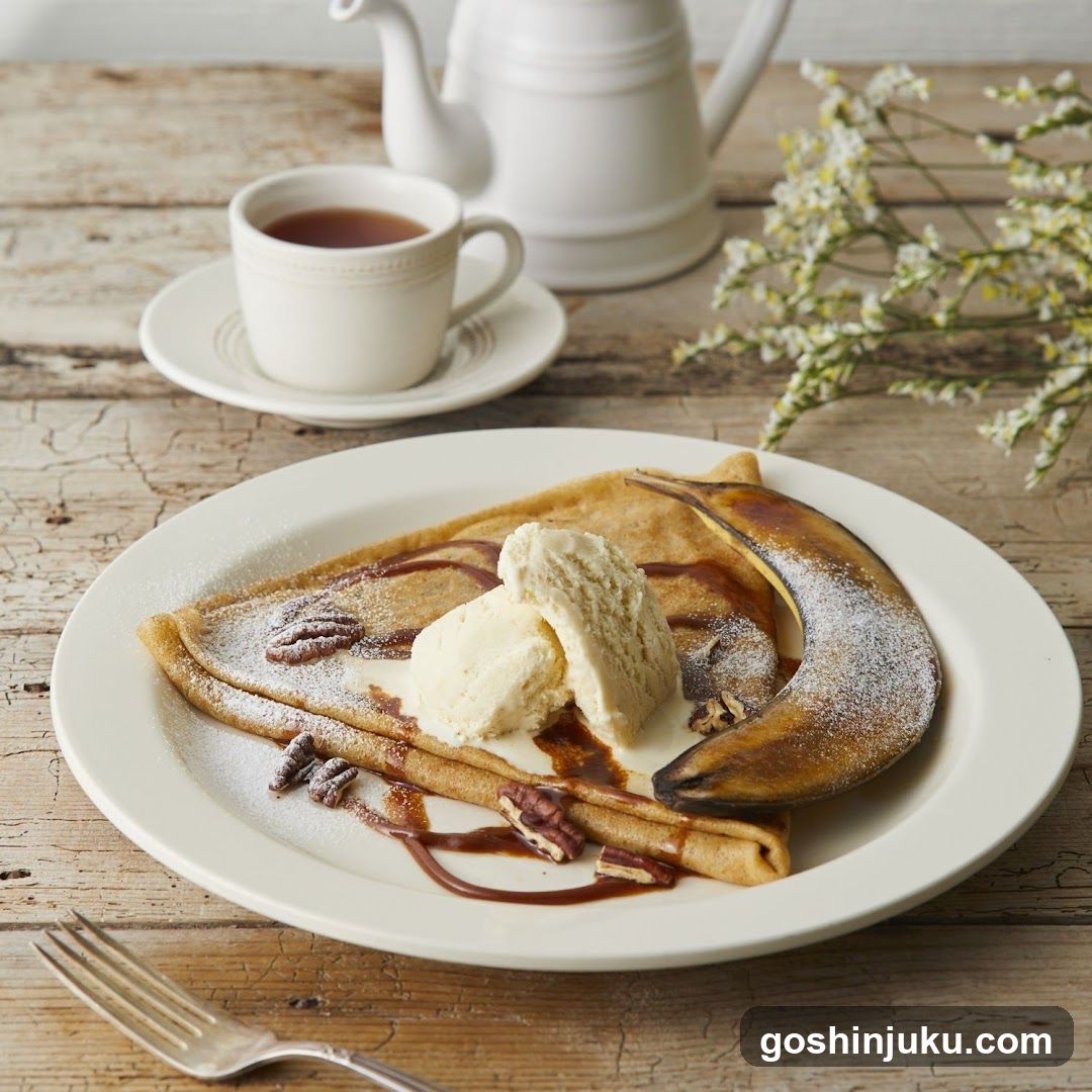 Banana Crepe with Ice Cream and Syrup