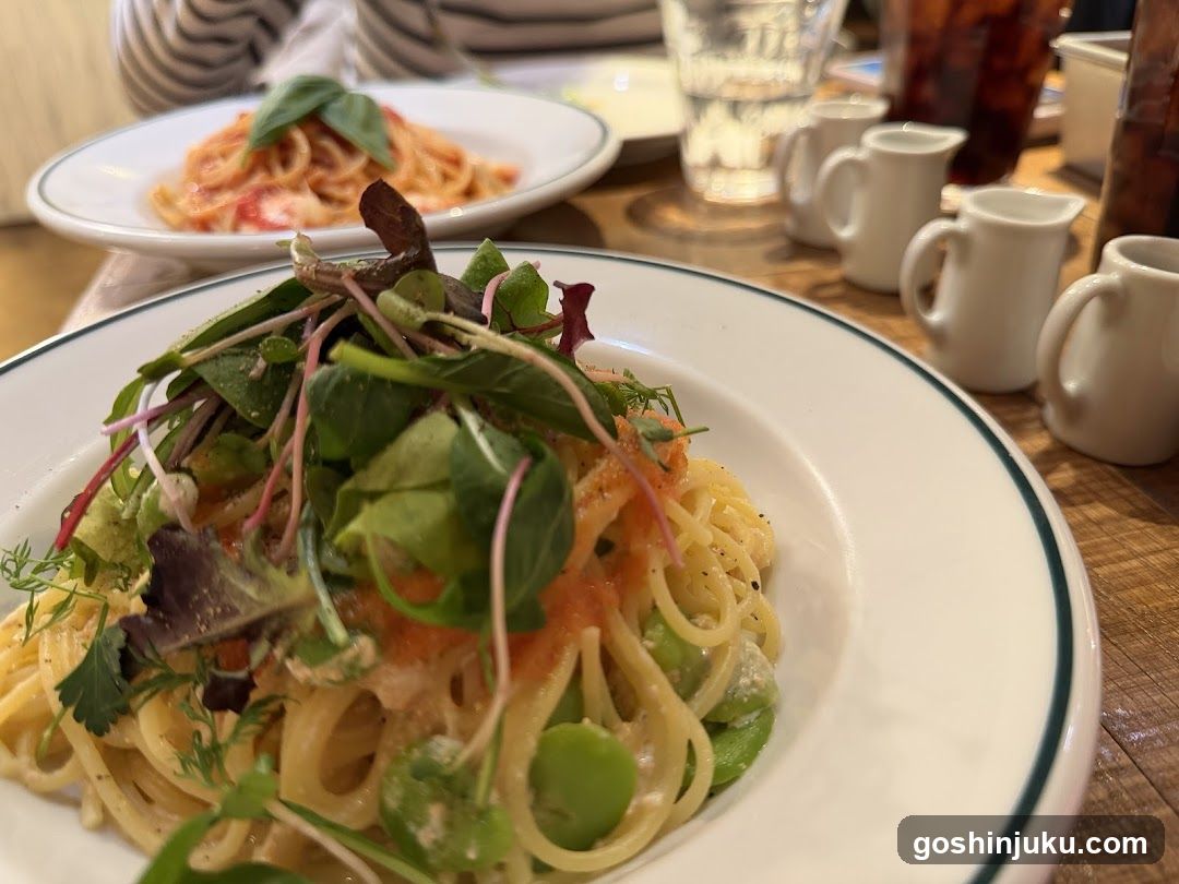 Pasta Dish with Greens and Salad
