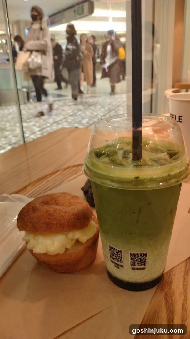 Matcha Drink and Bagel Sandwich