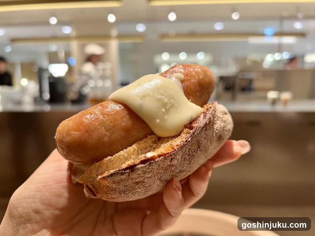 Sausage with melted cheese on bread
