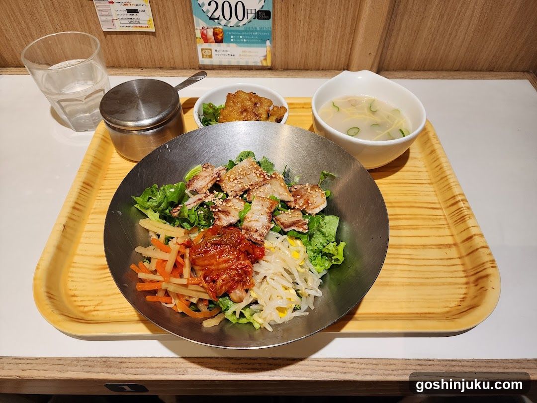 Korean-style meal on wooden tray