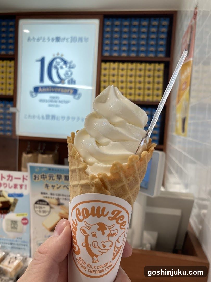 Soft-serve ice cream cone in a store