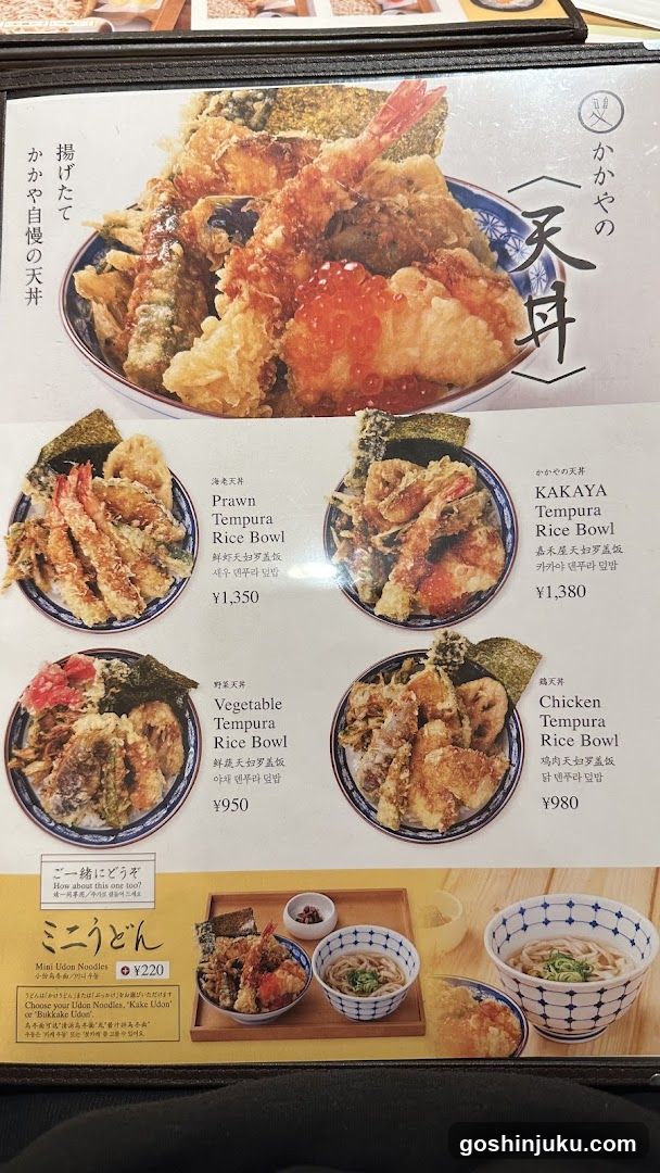 Tempura Rice Bowl Menu