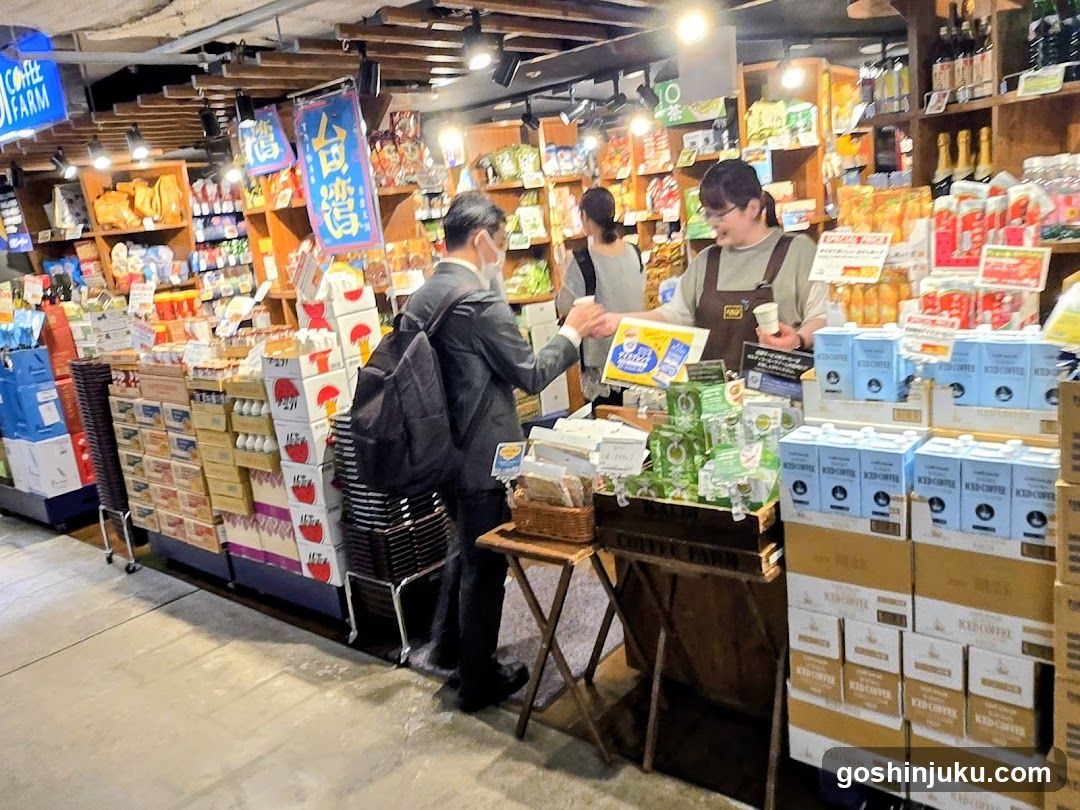 Grocery Store Interior with Staff and Customer Interaction