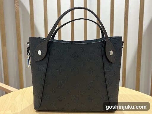 Black Leather Tote Bag with Monogram Pattern