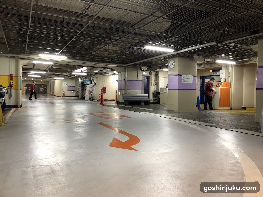 Underground parking garage interior