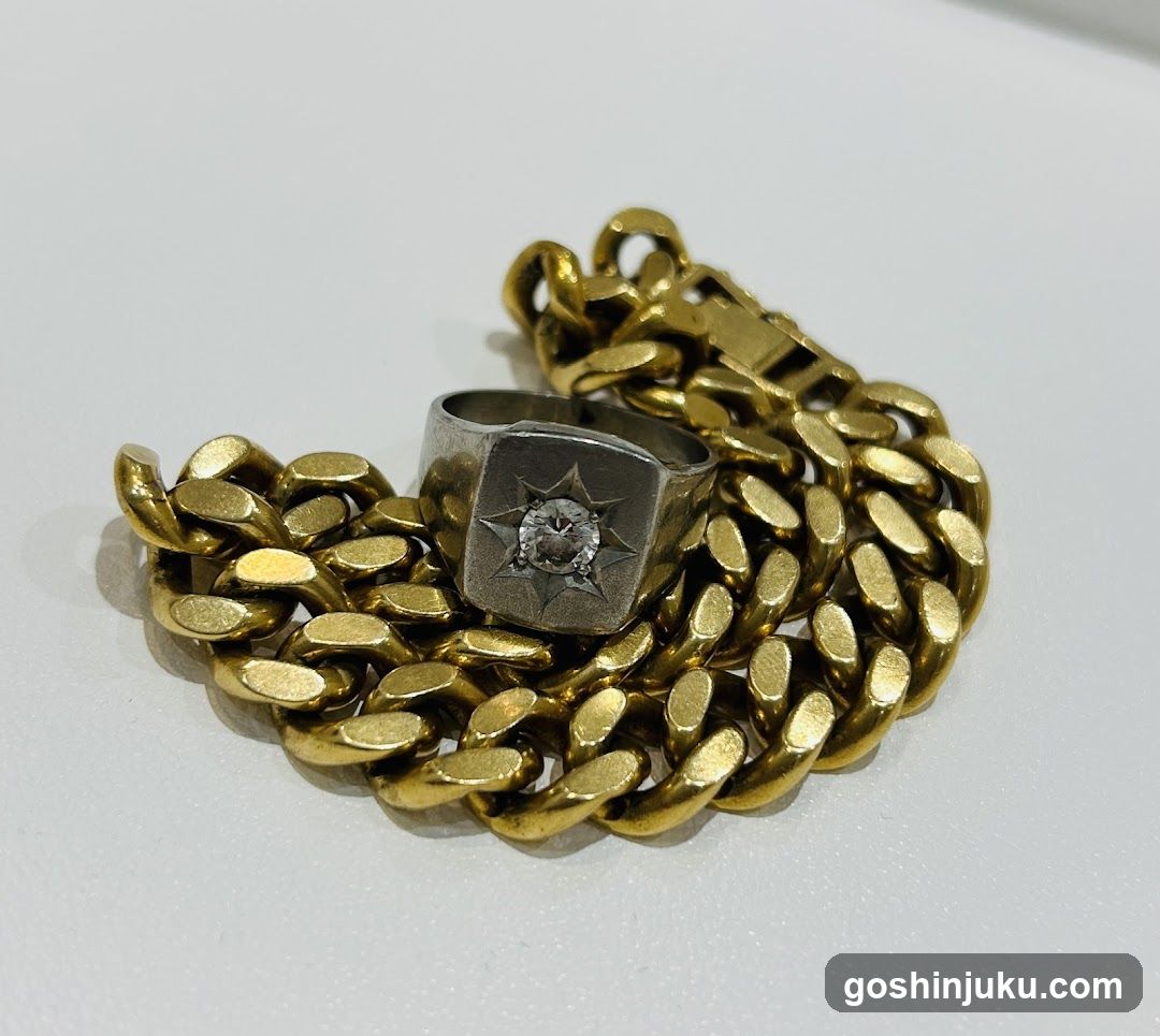 Gold Chain and Ring Jewelry Display