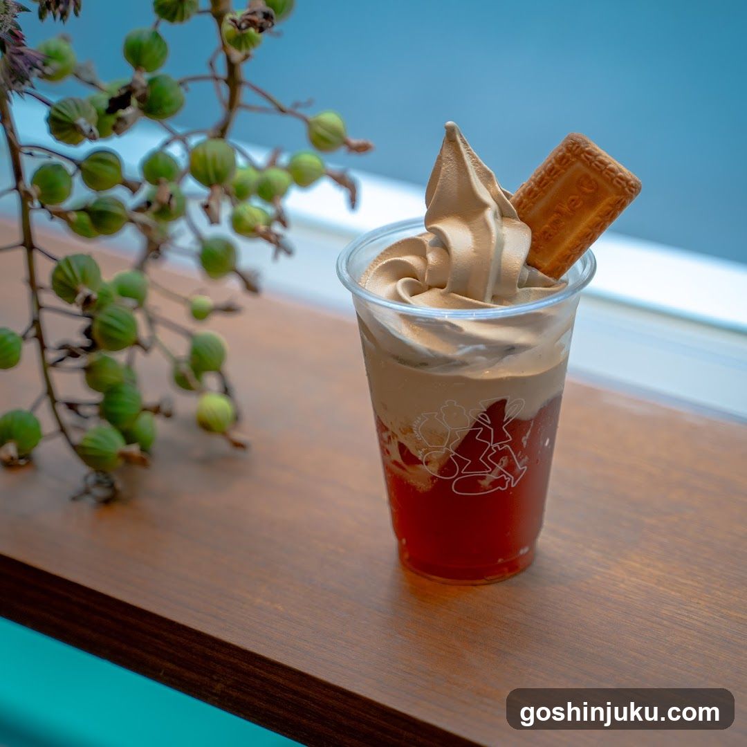 Soft-serve drink with biscuit garnish