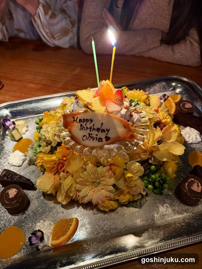 Birthday Cake with Flowers and Candles