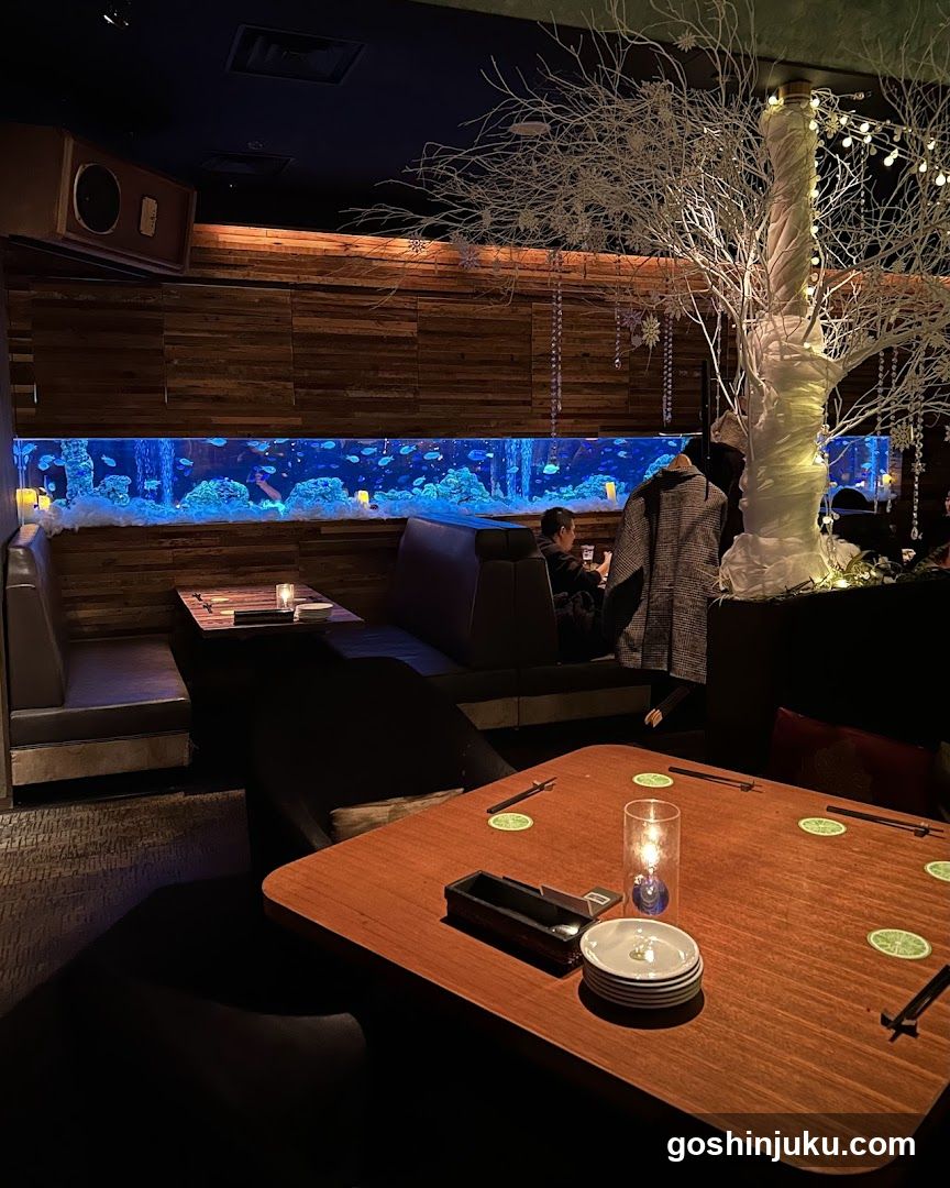 Restaurant Interior with Aquarium Wall