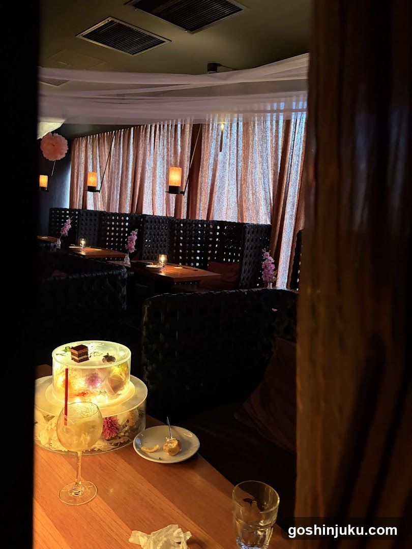 Intimate Restaurant Interior with Cake and Drinks