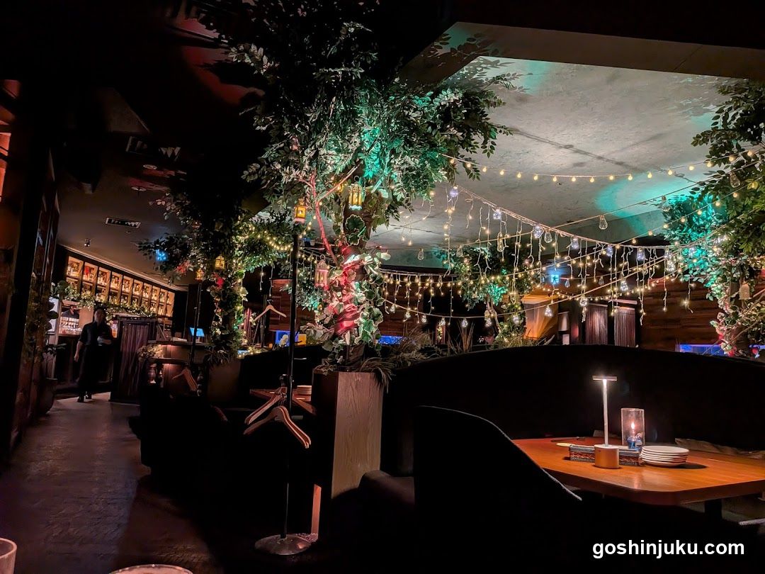 Cozy Interior with String Lights and Greenery
