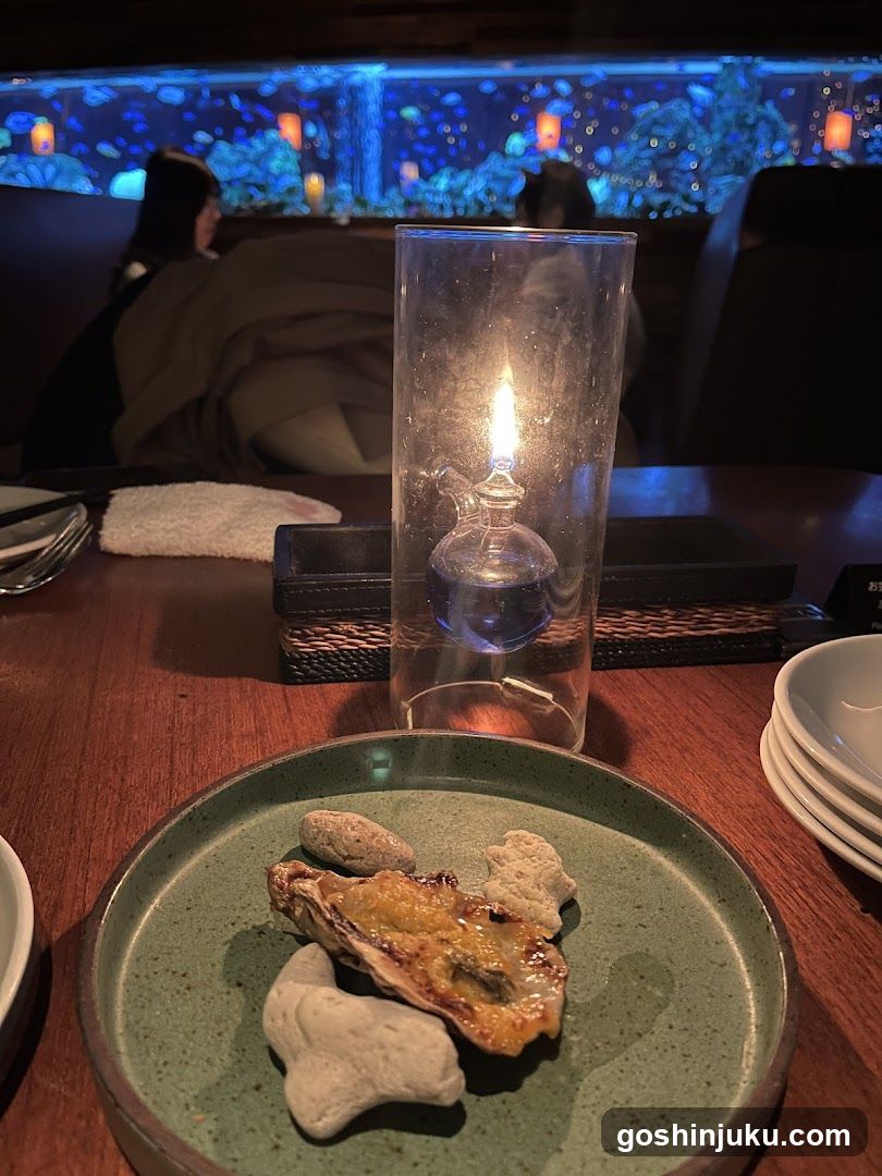 Oyster with Candles and Fish Tank Background