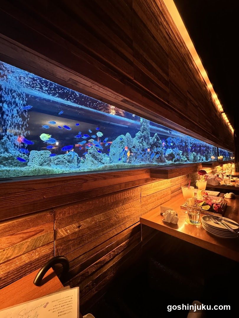 Restaurant Interior with Aquarium Wall