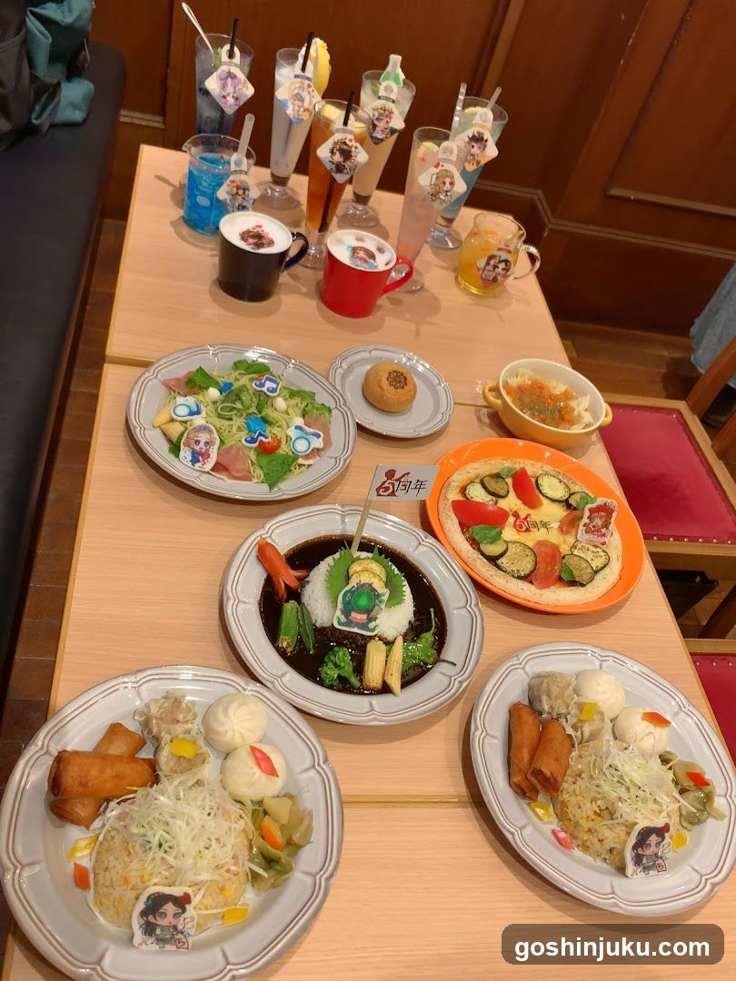 Dish Table with Character-Themed Food and Drinks