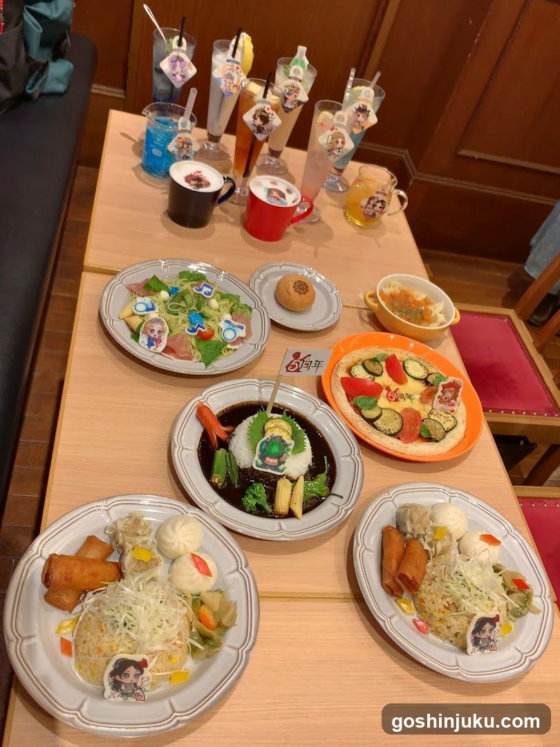 Food Spread with Character-Themed Decorations