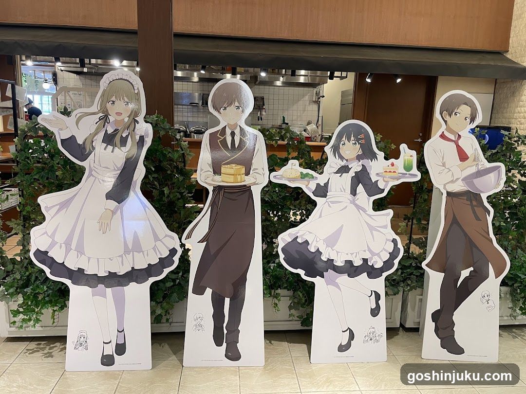 Anime Character Cutouts in Restaurant Interior