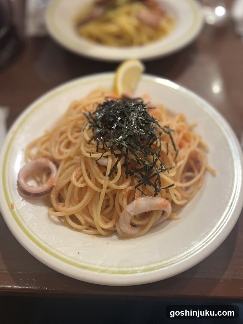 Seaweed Topped Pasta with Squid Rings