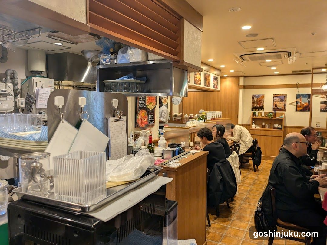 Restaurant Interior with Kitchen View