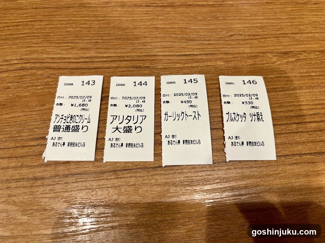 Receipts on wooden table