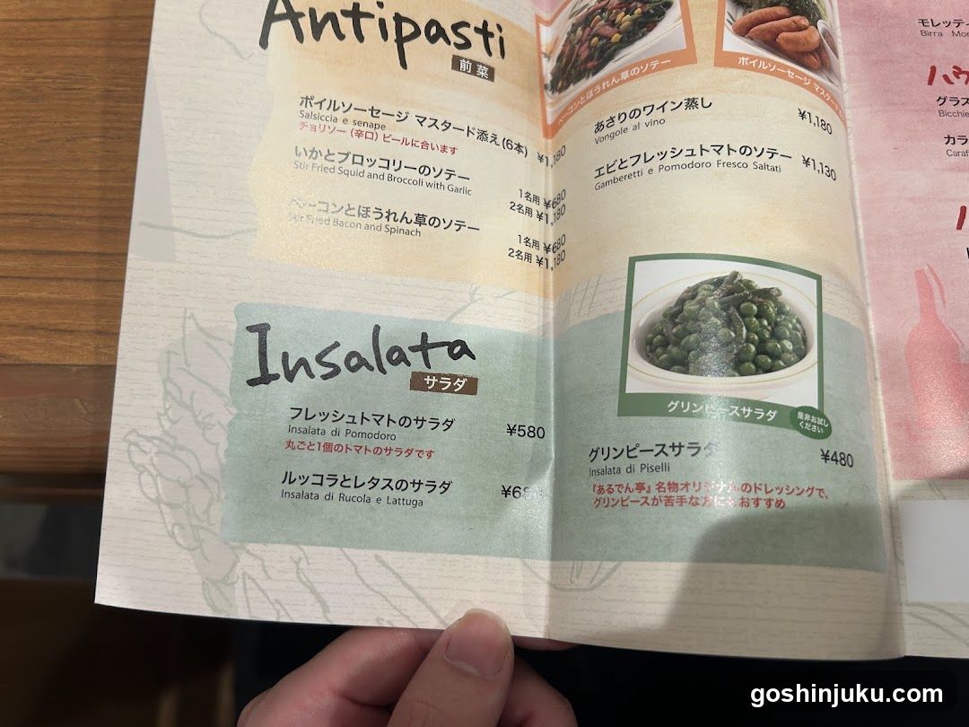 Antipasti and Insalata Menu Page