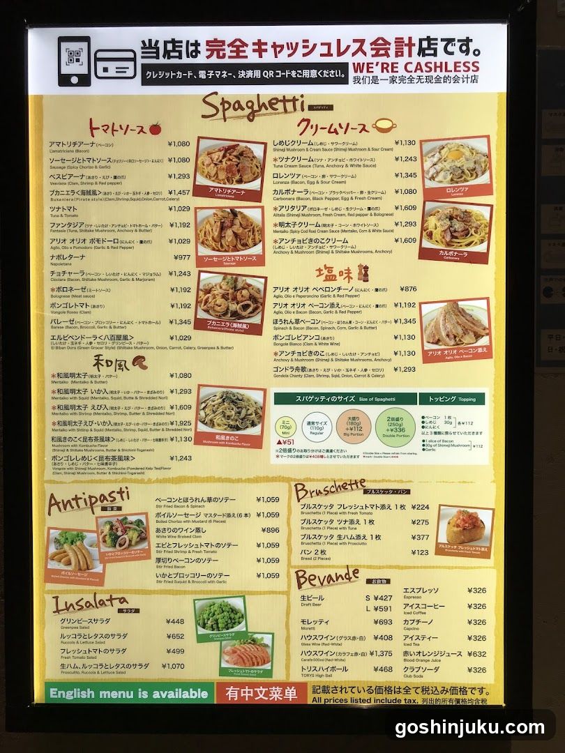 Spaghetti & Pasta Menu Board