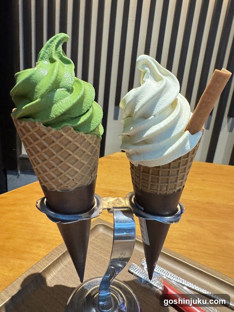 Matcha and Vanilla Soft Serve Ice Creams