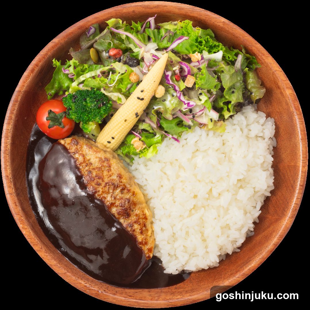 Bowl of Rice with Meat and Salad
