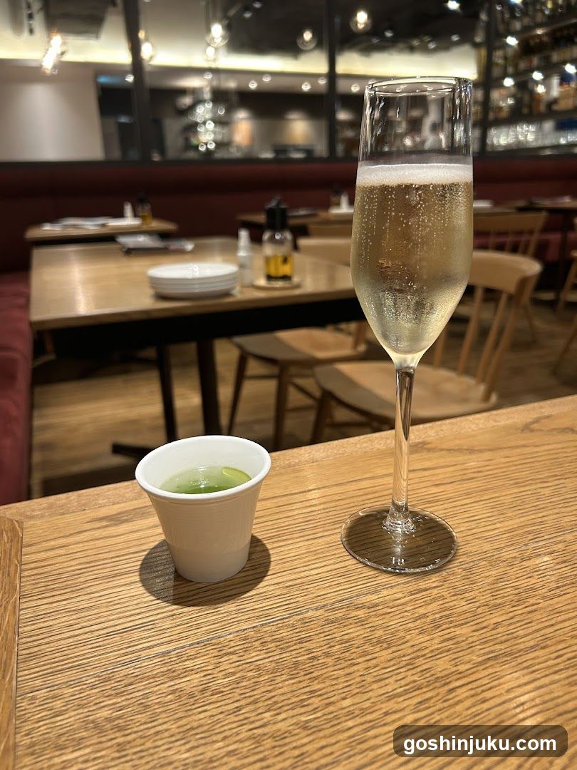 Champagne and Matcha at a Restaurant