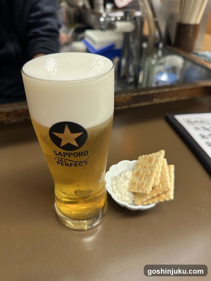 Sapporo Beer with Crackers